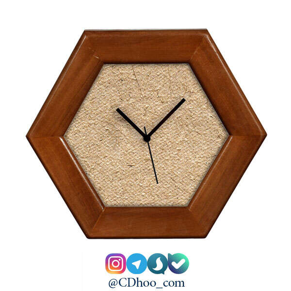 ساعت چوبی طرح دیواری شش ضلعی